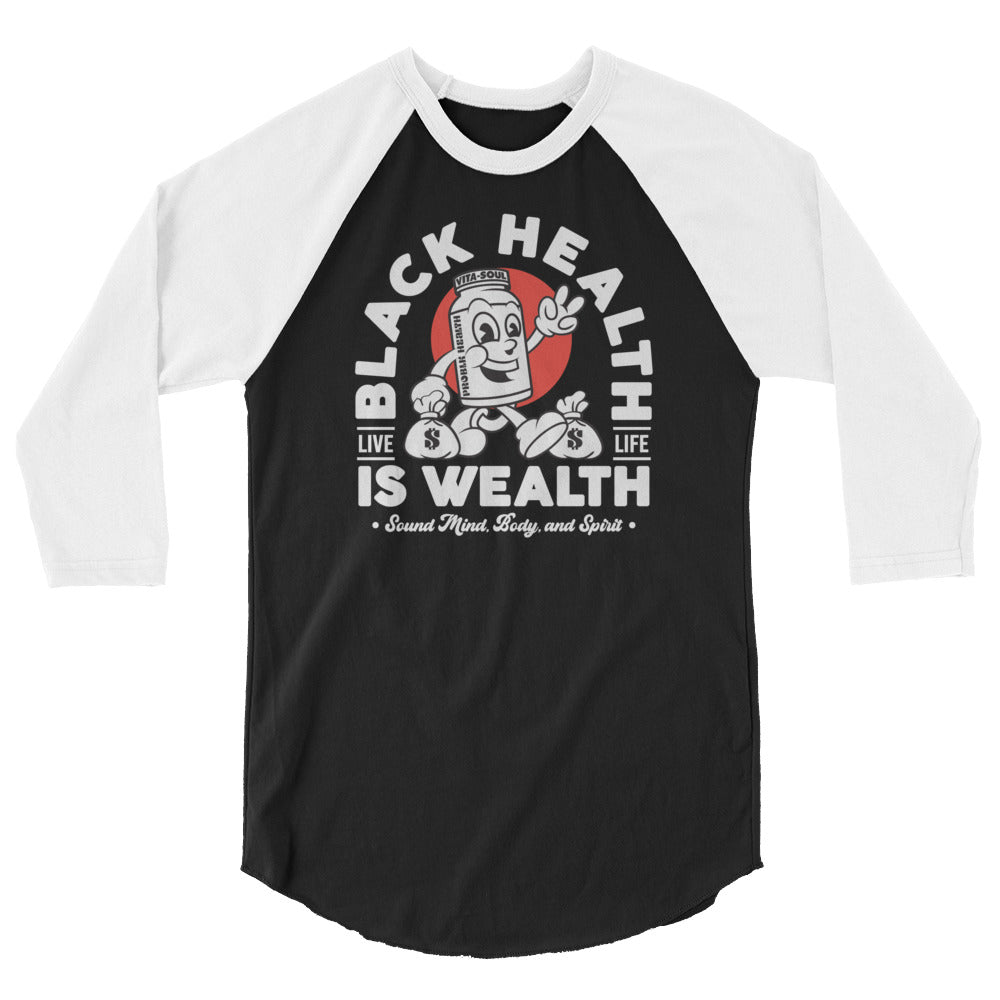 "BLACK HEALTH IS WEALTH" Retro 3/4 Sleeve Premium Shirt