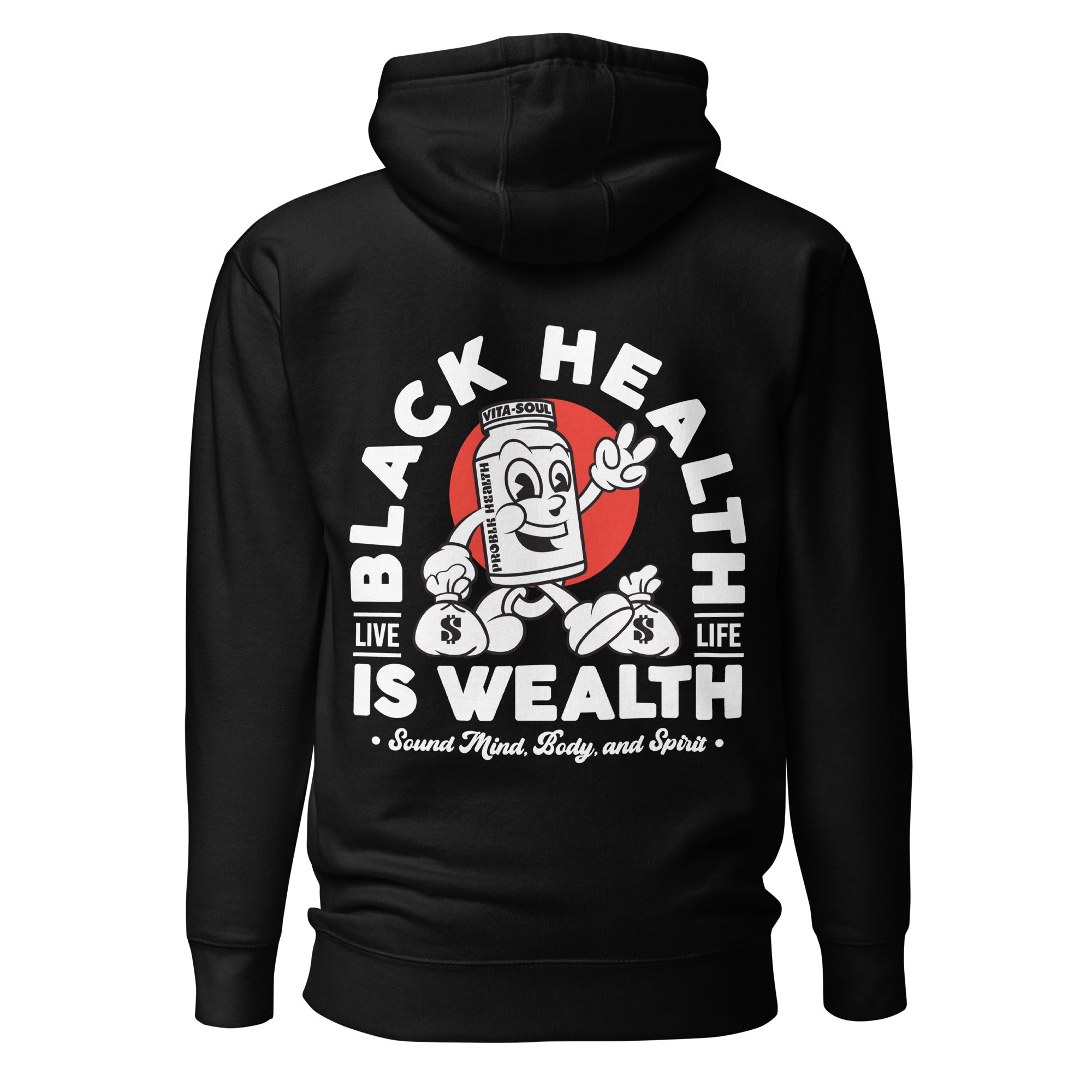 "BLACK HEALTH IS WEALTH" Unisex Premium Hoodie (front&back design)