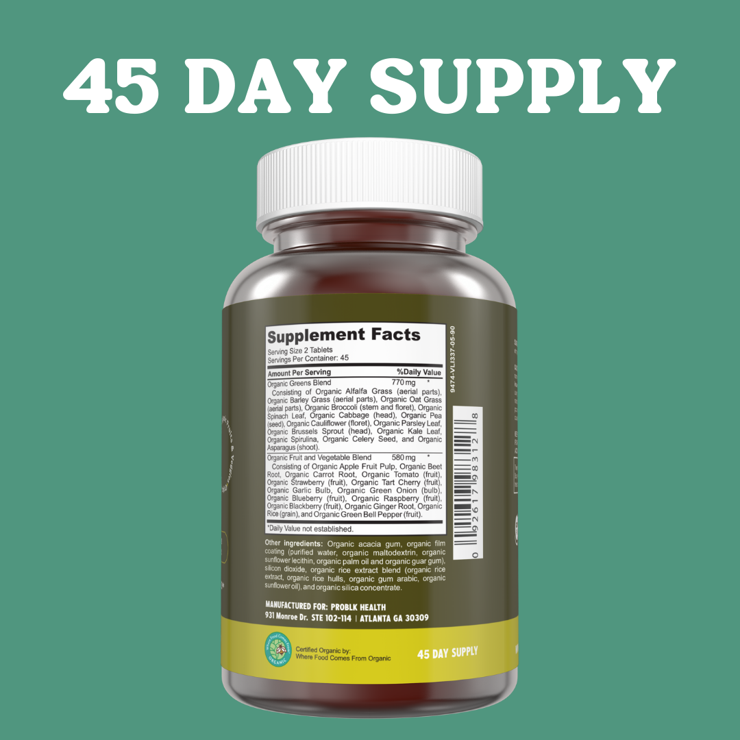 NOT YOUR MAMA'S GREENS- Organic Superfood Formula Tablets (45 Day Supply/.88 Cent A Day)