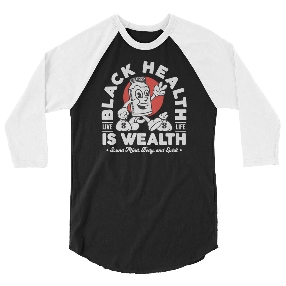 "BLACK HEALTH IS WEALTH" Retro 3/4 Sleeve Premium Shirt